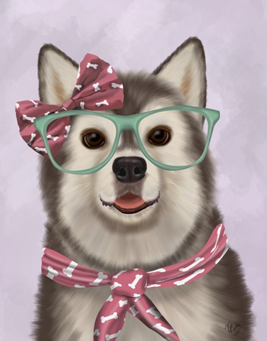 Husky with Glasses and Scarf