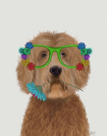 Labradoodle Golden and Flower Glasses