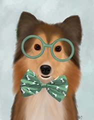 Shetland Sheepdog with Glasses and Bow Tie