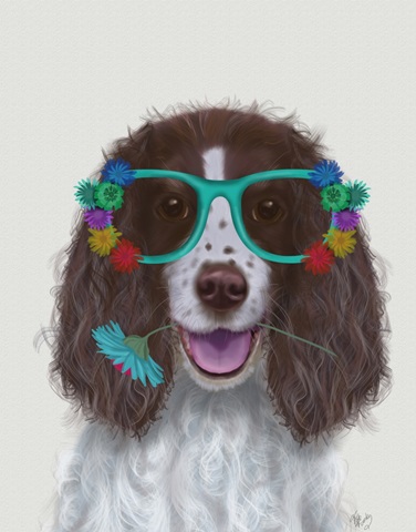 Springer Spaniel and Flower Glasses