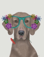 Weimaraner  and Flower Glasses