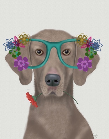 Weimaraner  and Flower Glasses