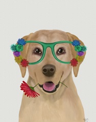Yellow Labrador and Flower Glasses