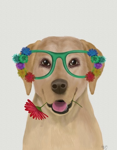 Yellow Labrador and Flower Glasses