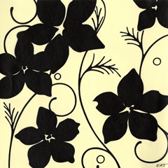 Cream with Black Flowers