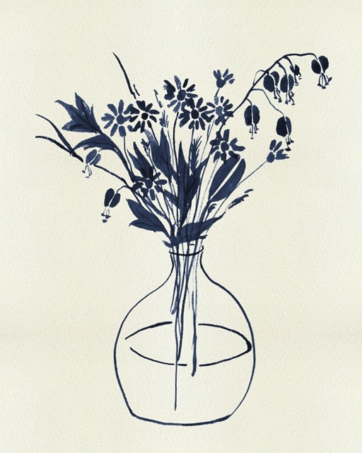 Indigo Floral Vase I