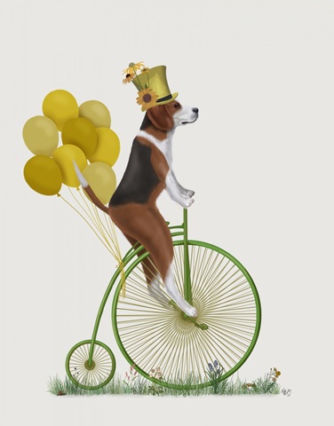 Beagle on Penny Farthing
