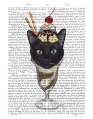 Black Cat Ice Cream Sundae Book Print