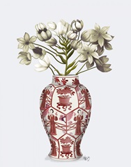 Chinoiserie Arabian Star White, Red Vase