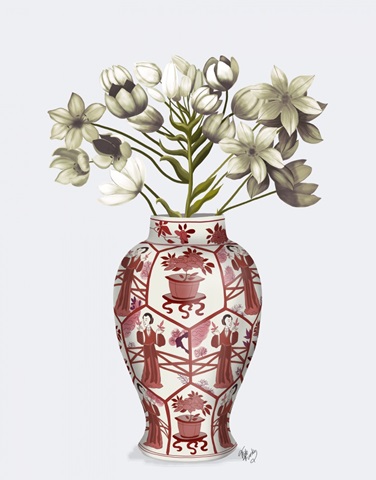 Chinoiserie Arabian Star White, Red Vase