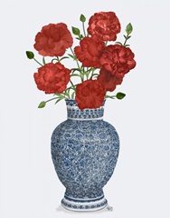 Chinoiserie Carnations Red, Blue Vase