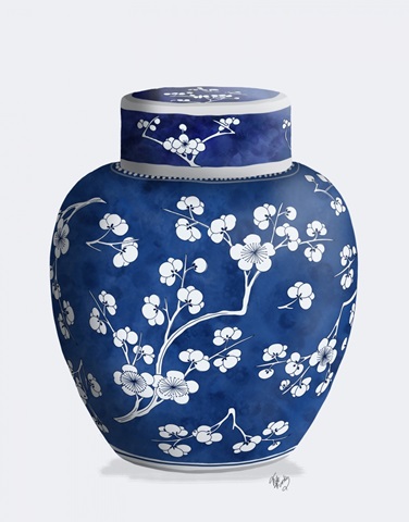 Chinoiserie Cherry Blossom Ginger Jar, Blue