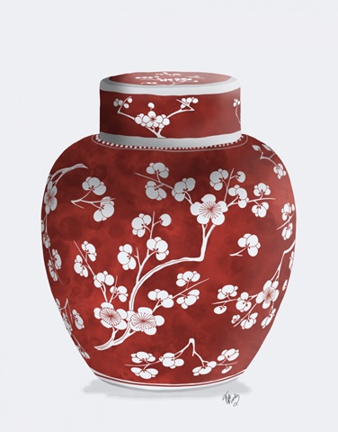 Chinoiserie Cherry Blossom Ginger Jar, Red