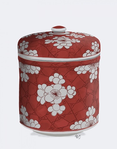 Chinoiserie Cherry Blossom Pot, Red