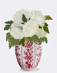 Chinoiserie Chrysanthemum White, Red Vase