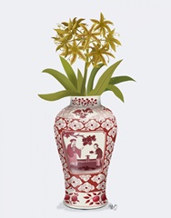 Chinoiserie Day Lily Lemon, Red Vase