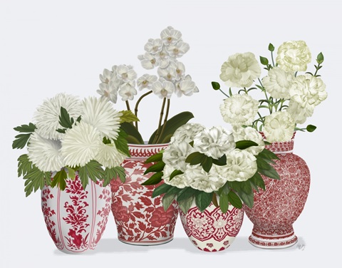 Chinoiserie Flower Quartet 1, Red
