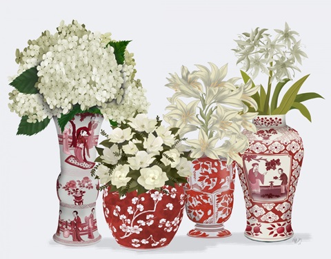 Chinoiserie Flower Quartet 2, Red