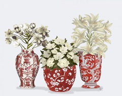 Chinoiserie Flower Trio 3, Red