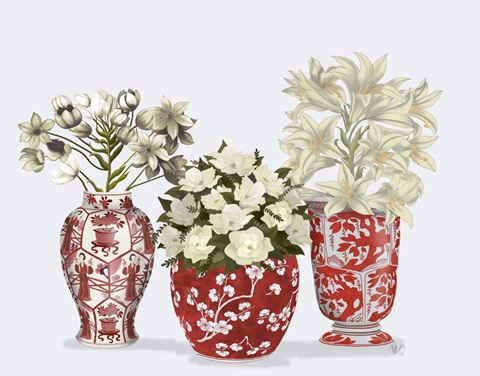 Chinoiserie Flower Trio 3, Red