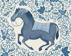 Chinoiserie Horse Blue Back