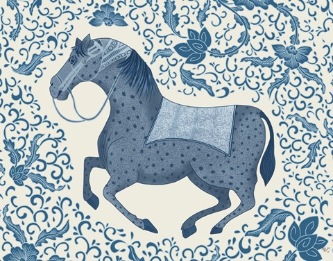 Chinoiserie Horse Blue Back