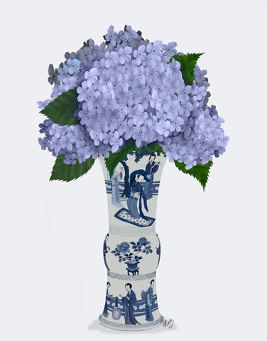 Chinoiserie Hydrangea Lilac, Blue Vase