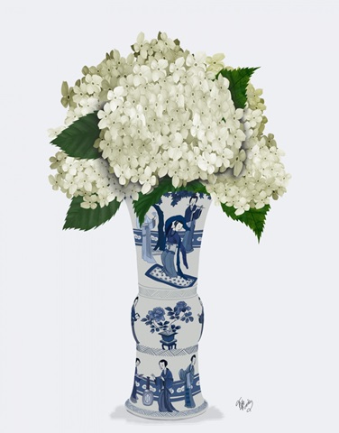 Chinoiserie Hydrangea White, Blue Vase