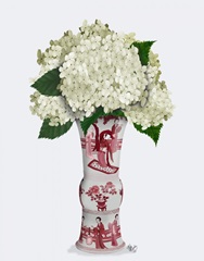 Chinoiserie Hydrangea White, Red Vase