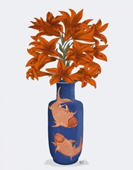 Chinoiserie Lilies Orange, Blue Vase