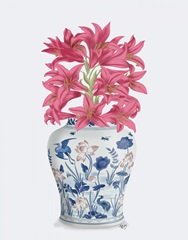 Chinoiserie Lilies Pink, Blue Vase