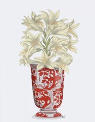 Chinoiserie Lilies White, Red Vase