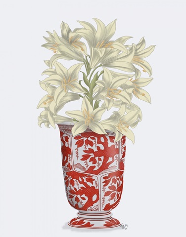 Chinoiserie Lilies White, Red Vase