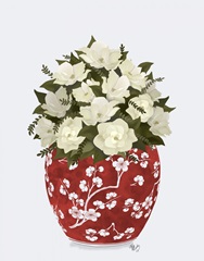 Chinoiserie Magnolias White, Red Vase