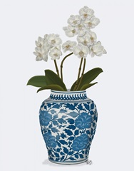 Chinoiserie Orchids White, Blue Vase