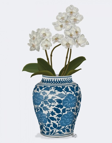 Chinoiserie Orchids White, Blue Vase