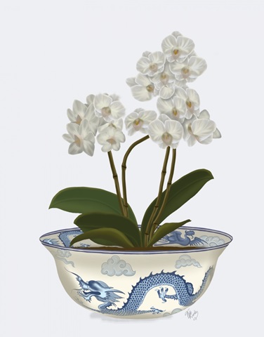 Chinoiserie Orchids White, Dragon Bowl Blue