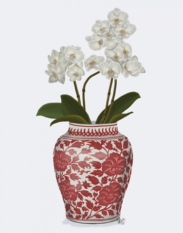 Chinoiserie Orchids White, Red Vase