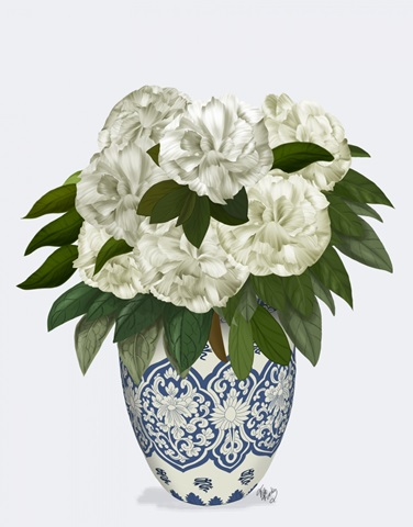 Chinoiserie Peonies White, Blue Vase
