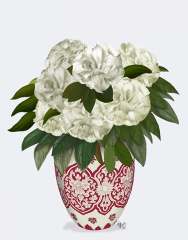 Chinoiserie Peonies White, Red Vase
