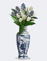 Chinoiserie Tulips White, Hyacinth Blue, Blue Vase