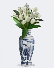 Chinoiserie Tulips White, Hyacinth White, Blue Vase