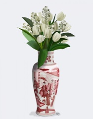 Chinoiserie Tulips White, Hyacinth White, Red Vase