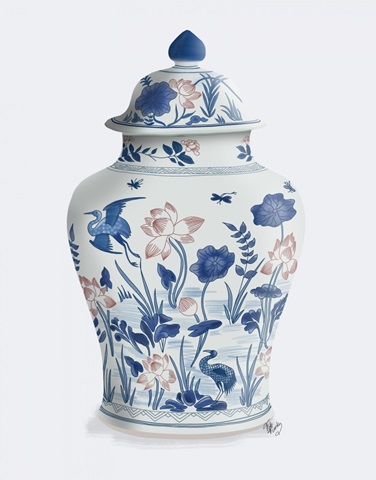 Chinoiserie Vase Crane Garden Blue