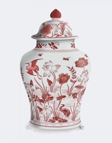 Chinoiserie Vase Crane Garden Red