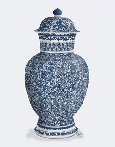 Chinoiserie Vase Flower Spiral Blue