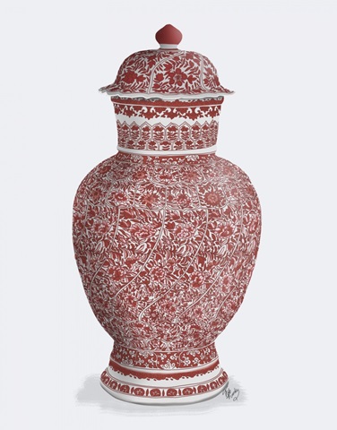Chinoiserie Vase Flower Spiral Red