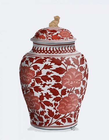 Chinoiserie Vase Golden Lion Red