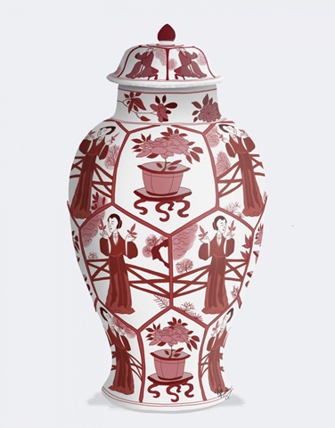Chinoiserie Vase Leaf Picker Red