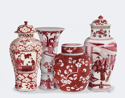 Chinoiserie Vase Quartet 1, Red